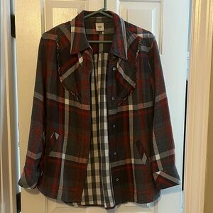 CAbi Red and Gray Plaid Utility Jacket